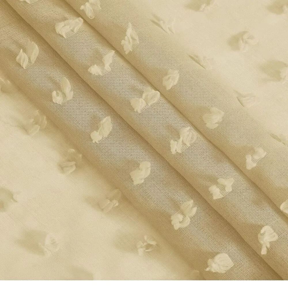 38x84 Light Filtering Tufted Semi Sheer Curtains Boho Farmhouse Beige 2 Panels
